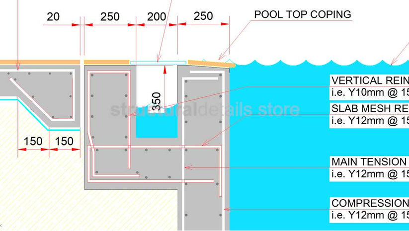 Overflow Swimming Pool Retaining Wall with Gutter CAD detail ...
