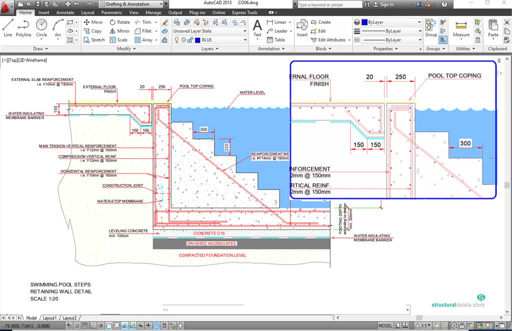 Swimming Pool Steps Retaining Wall Detail