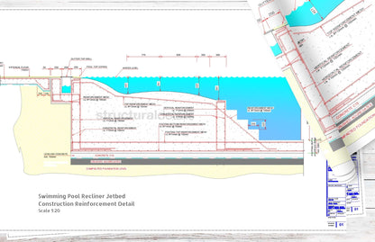 Swimming Pool Recliner and Jetbed Construction Detail