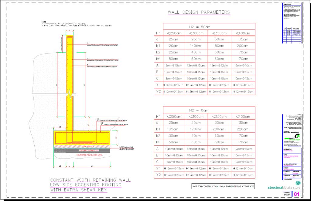 Retaining Wall with Shear Key Eccentric Footing Design