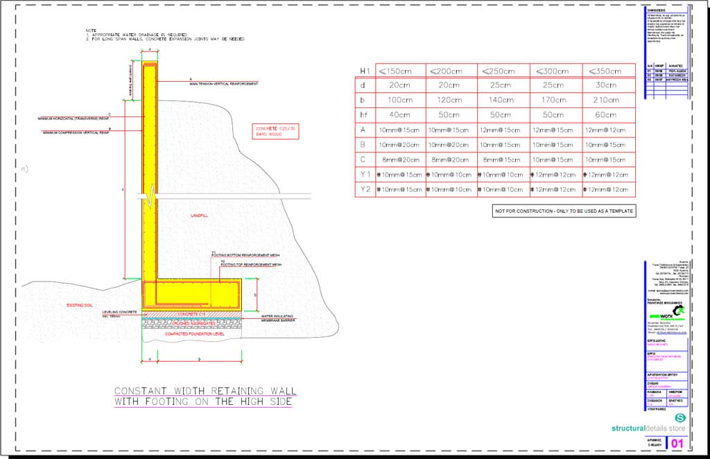 Constant Width Retaining Wall with Footing on High Side