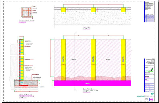 High Retaining Wall with Bracing Columns Detail Drawing