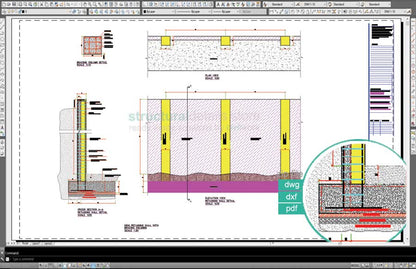 High Retaining Wall with Bracing Columns Detail Drawing