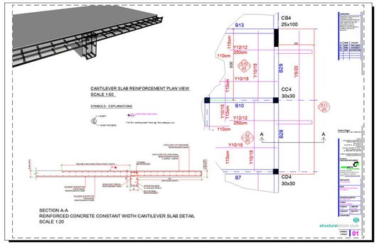 Reinforced Concrete Constant Width Cantilever Slab Detail