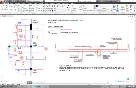 Reinforced Concrete Constant Width Cantilever Slab Detail