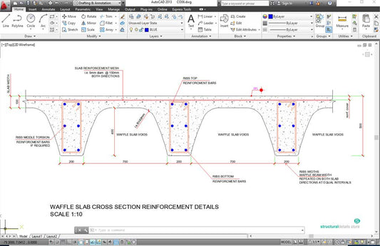 Waffle Slab Cross Section Reinforcement Detail