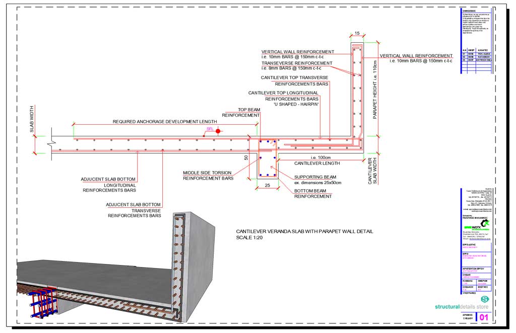 Cantilever Veranda Slab with Parapet Wall Detail