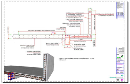 Cantilever Veranda Slab with Parapet Wall Detail