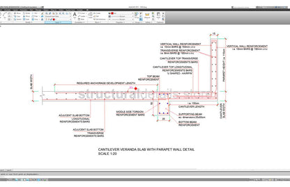 Cantilever Veranda Slab with Parapet Wall Detail