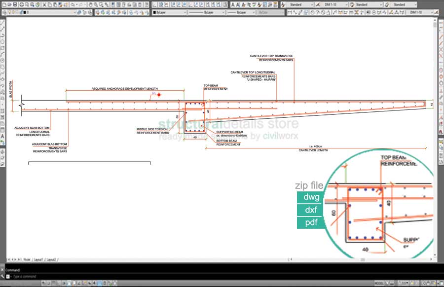 Reinforced Concrete NonConstant Alternating Width Cantilever Slab Detail