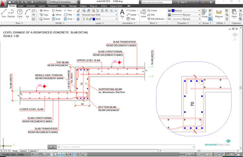 Reinforced Concrete Slab Level Change CAD Detail - structuraldetails