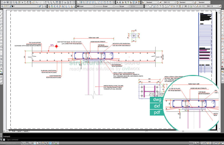 Reinforced Concrete Hidden Slab Beam Steel Column Concealed Support