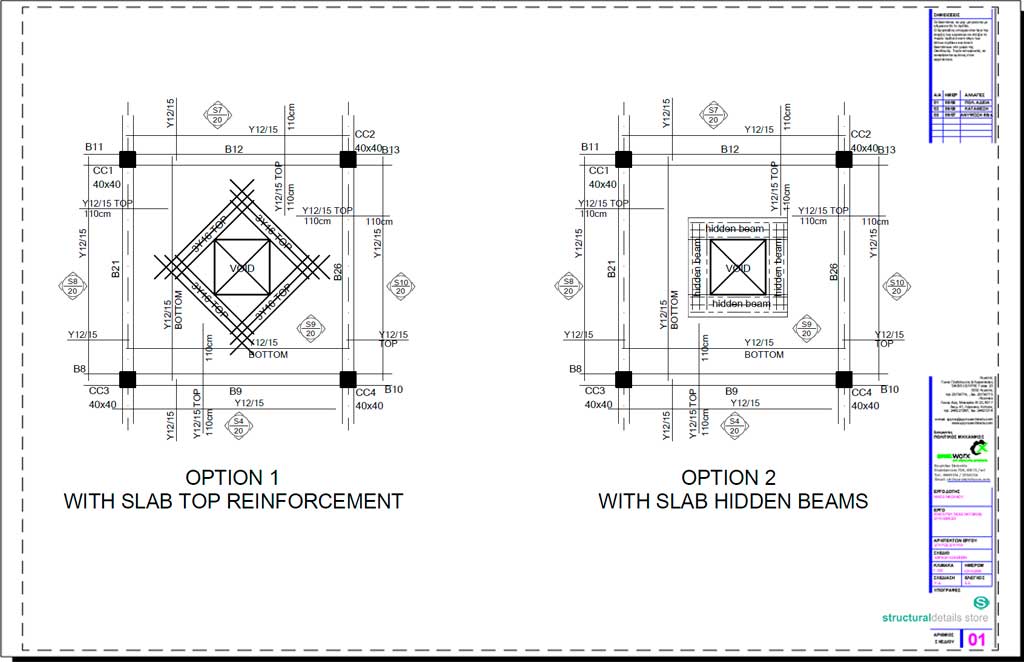 Flat Slab Opening Reinforcement CAD drawing detail - structuraldetails