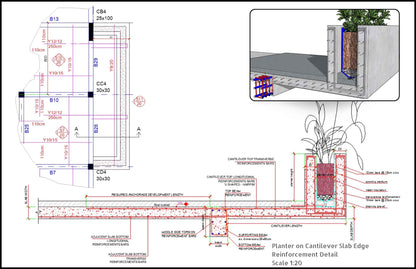 Planter on cantilever slab edge reinforcement detail