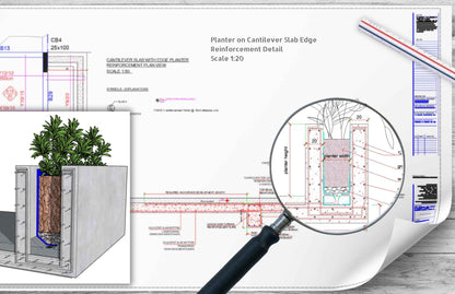 Planter on cantilever slab edge reinforcement detail