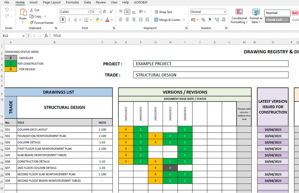 Drawing Registry and Distribution Management Excel Template