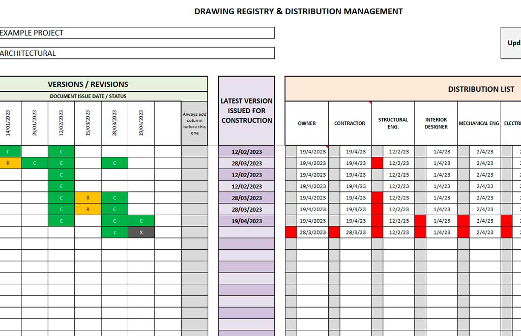 Drawing Registry and Distribution Management Excel Template