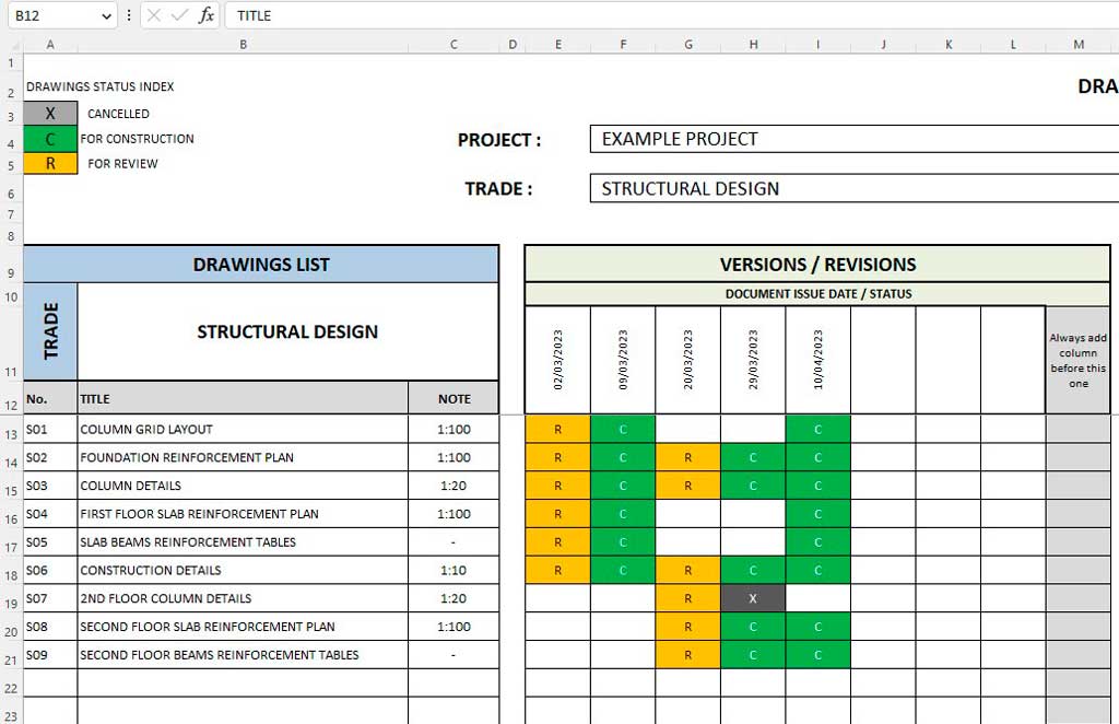 Drawing Registry and Distribution Management Excel Template