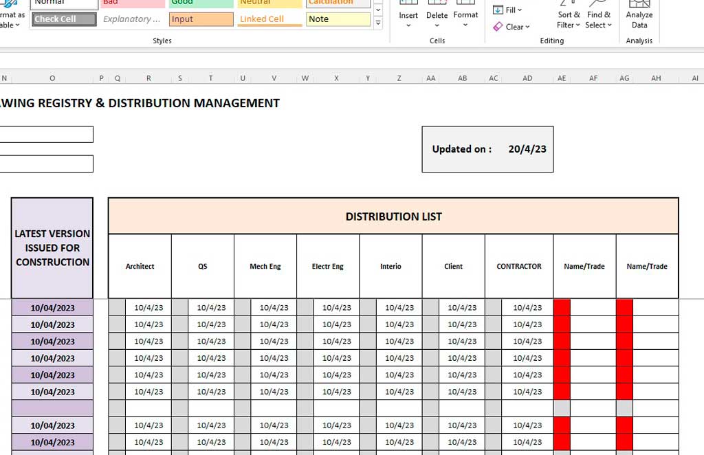 Drawing Registry and Distribution Management Excel Template