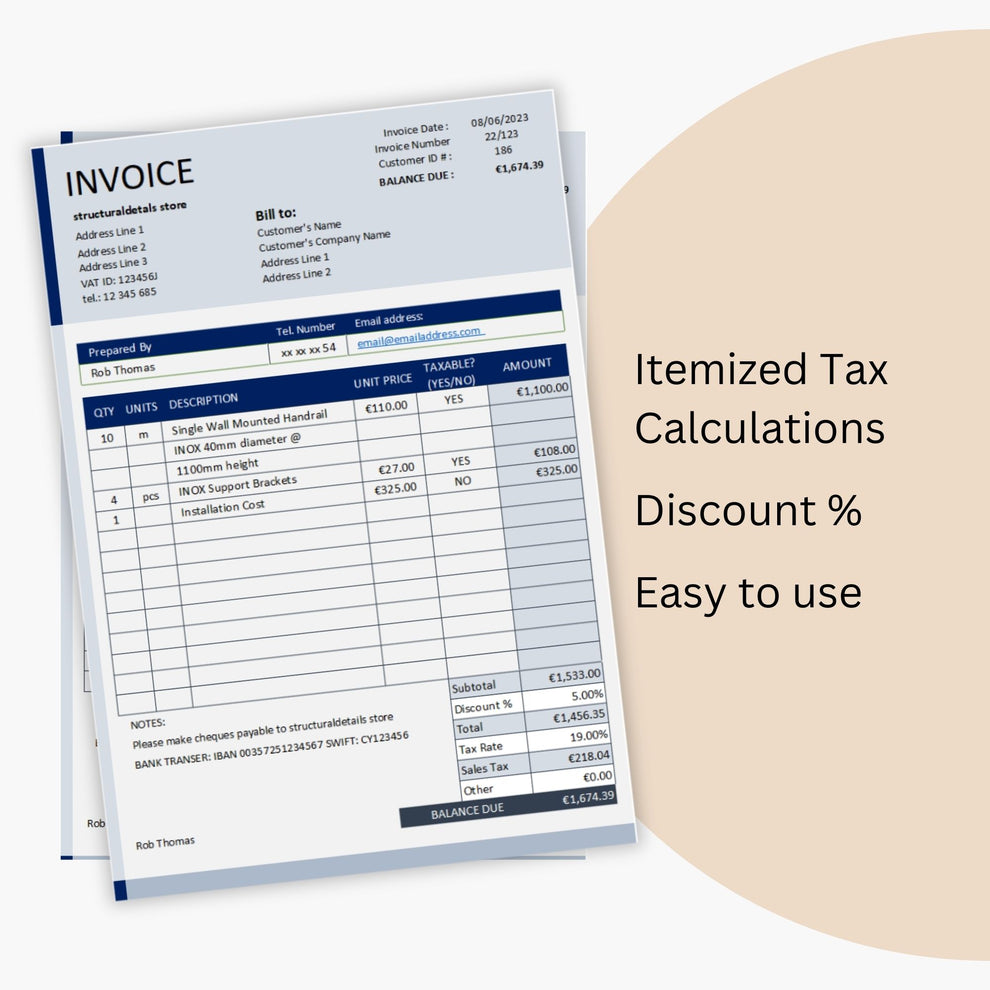 Invoice Excel Template - structuraldetails