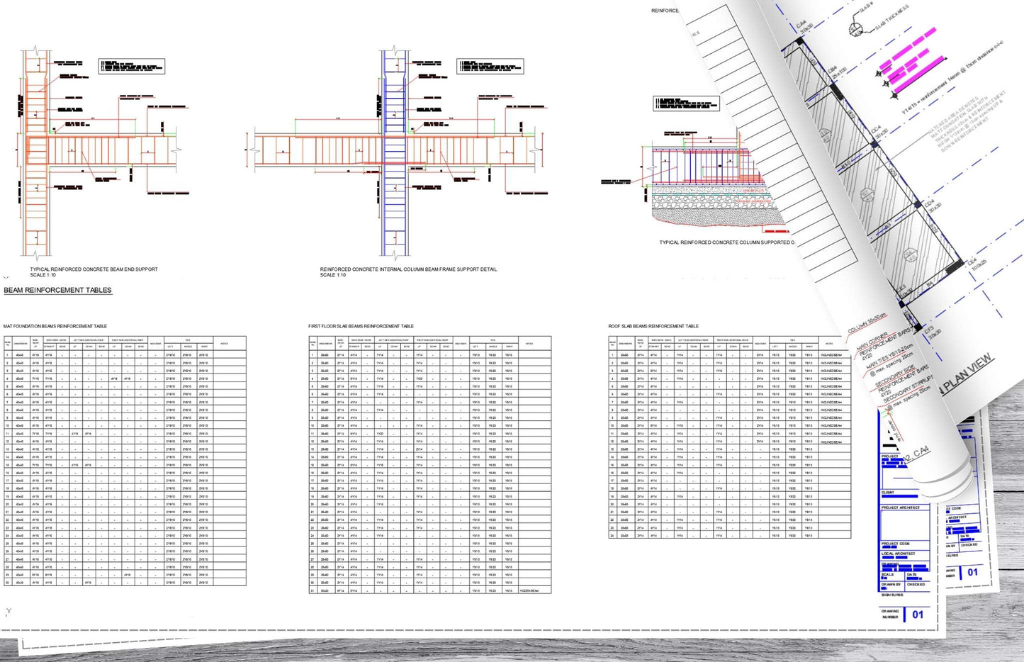 Complete structural design drawings for a reinforced concrete house