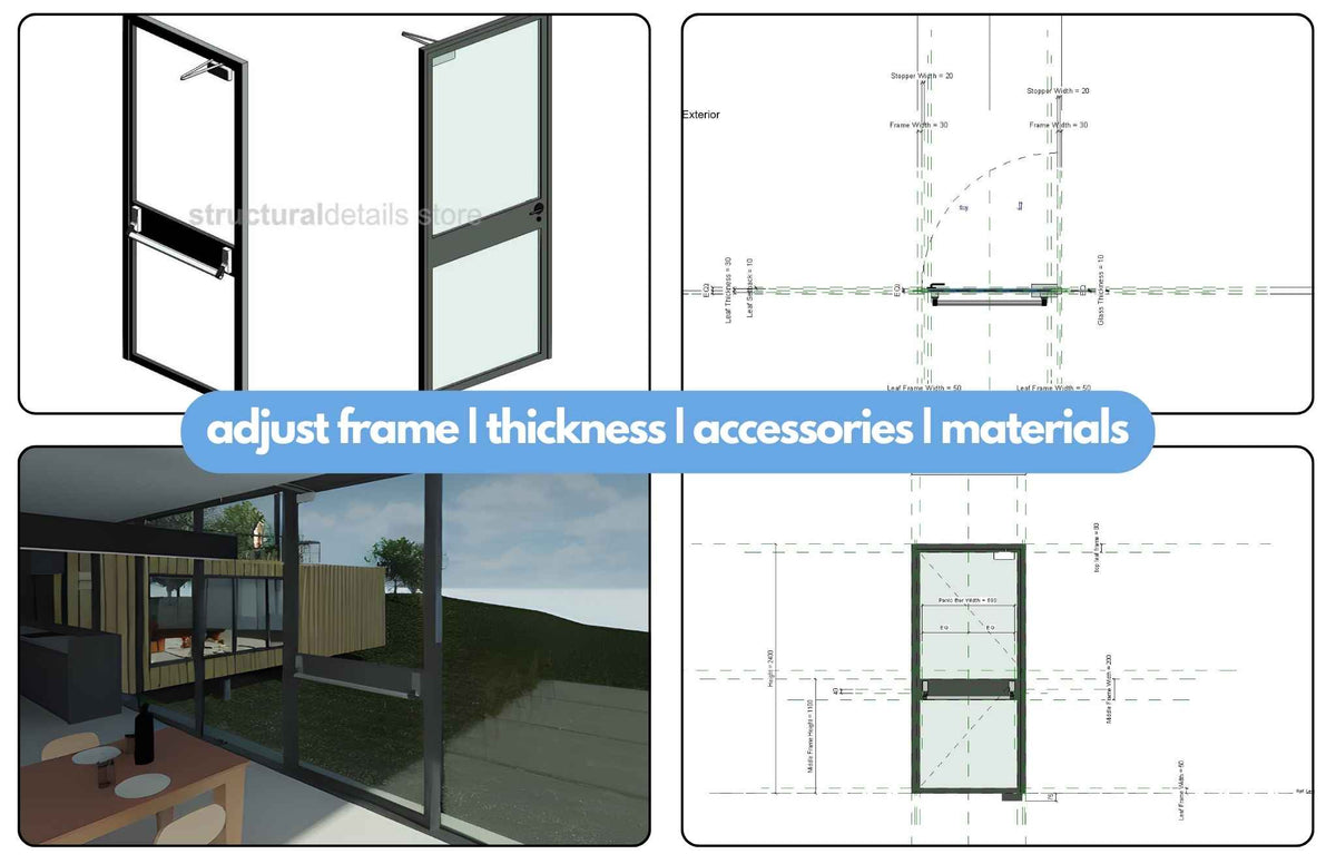 Emergency Curtain Wall Panel Door Fully Parametric Revit Family ...