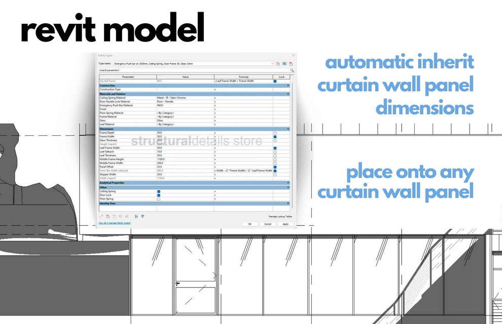 Emergency Curtain Wall Panel Door Fully Parametric Revit Family ...