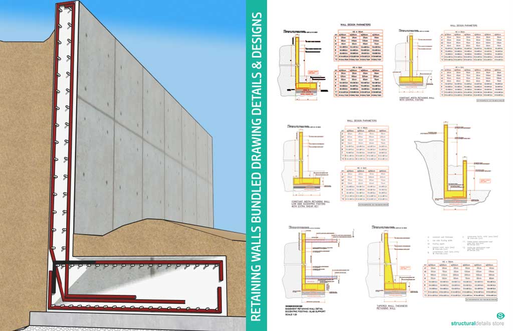 Reinforced Concrete Retaining Walls Bundled Drawing Details