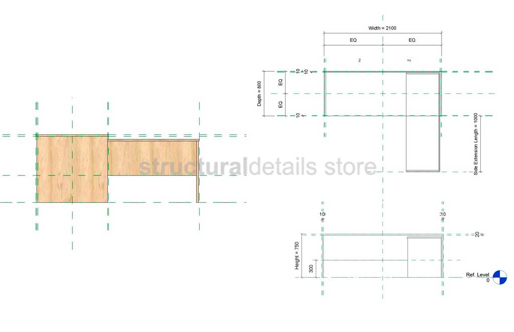 Office Desk with Side Extension Parametric Revit Family - structuraldetails