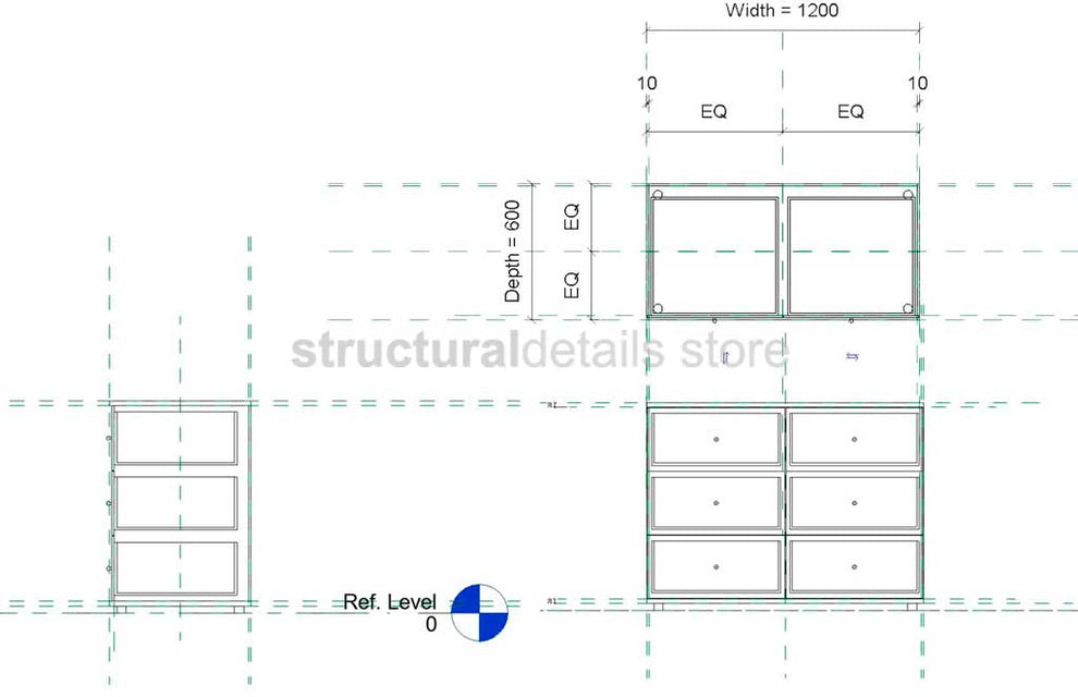 Double Drawer Dresser Unit Parametric Revit Family - structuraldetails
