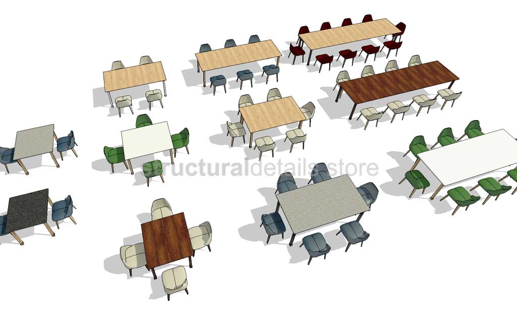 Parametric Revit Multiuse Table and Chair Configuration Setups Family