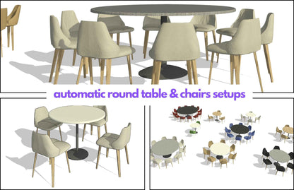 Parametric Revit Round Table and Chair Configuration Setups Family