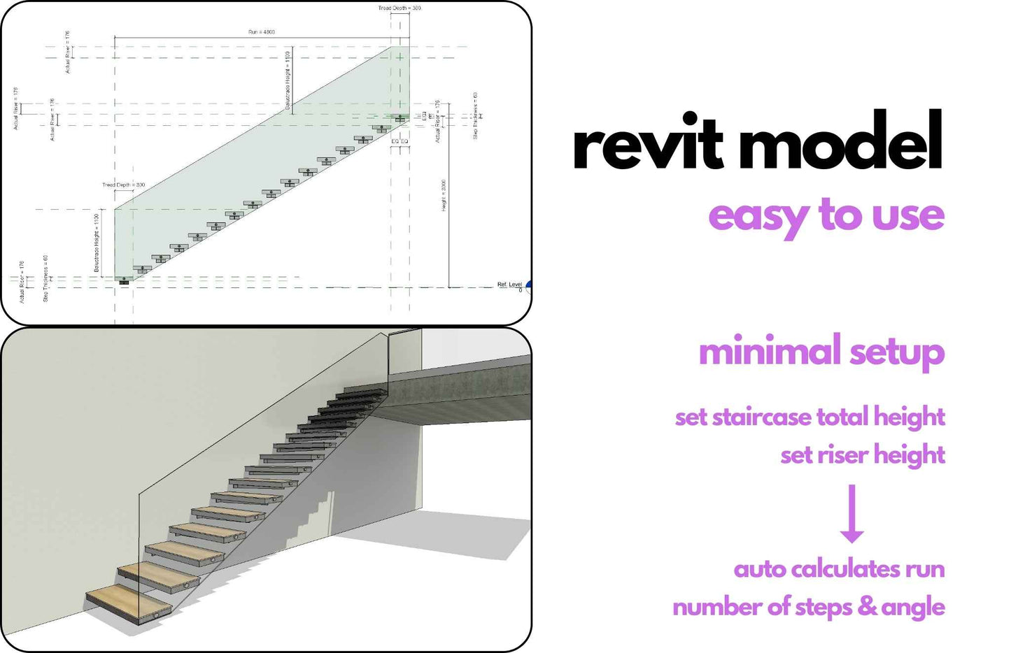 Floating Cantilever Fully Parametric Revit Staircase Wall Based Family