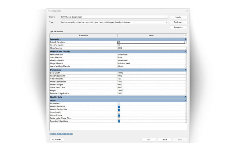 Bath Shower Glass Screen Revit Family - structuraldetails