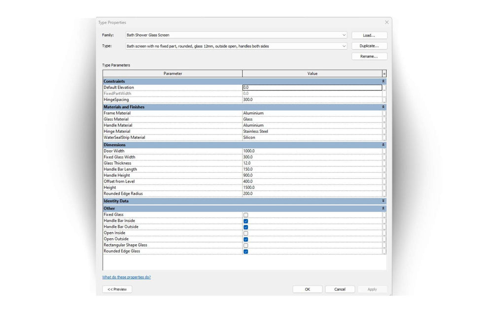 Bath Shower Glass Screen Revit Family - structuraldetails