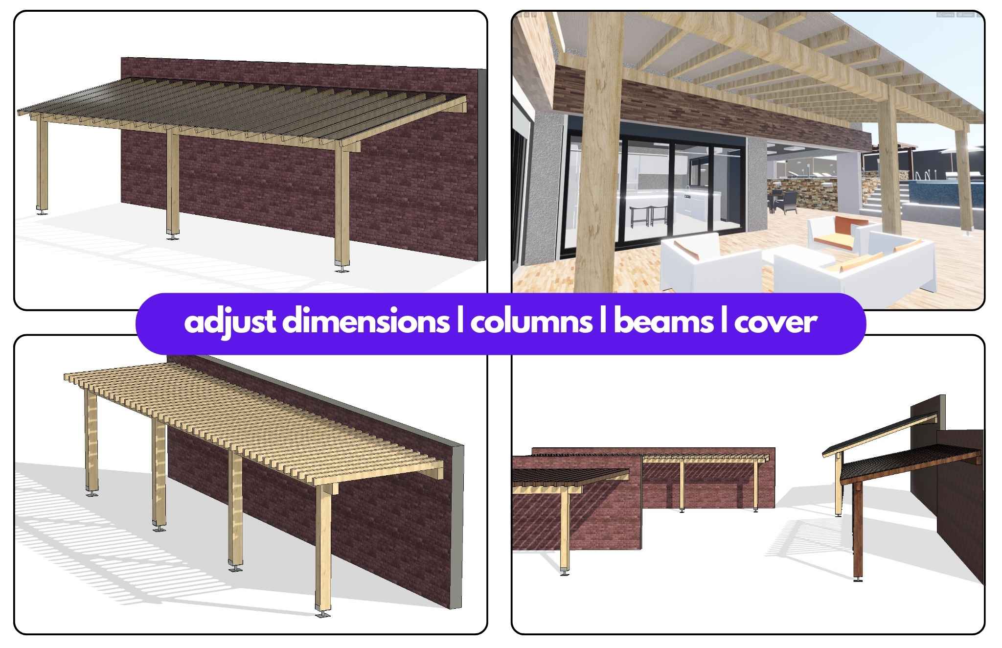 Wall Mounted Parametric Wooden Pergola Revit Family - structuraldetails