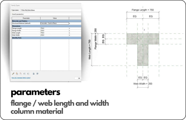 T Shaped Column Parametric Revit Family - structuraldetails