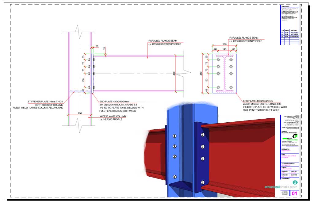 Beam to Wide Flange Column Endplate Connection Detail