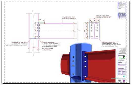 Beam to Wide Flange Column Endplate Connection Detail