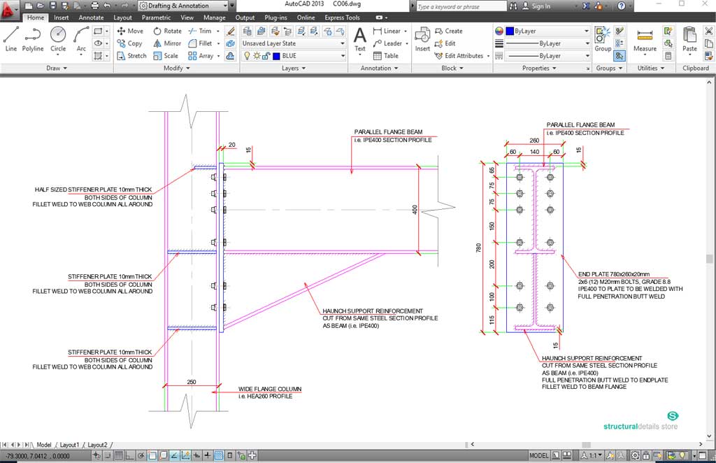 Beam to Wide Flange Column Haunched Connection Detail