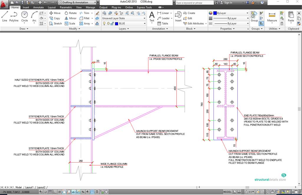 Beam to Wide Flange Column Haunched Connection CAD Detail ...