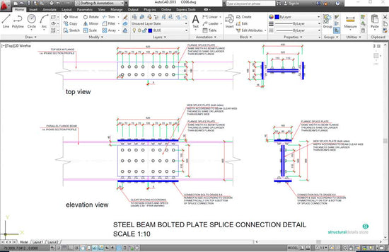 Steel Beam Bolted Plate Splice Connection Detail CAD Drawing ...
