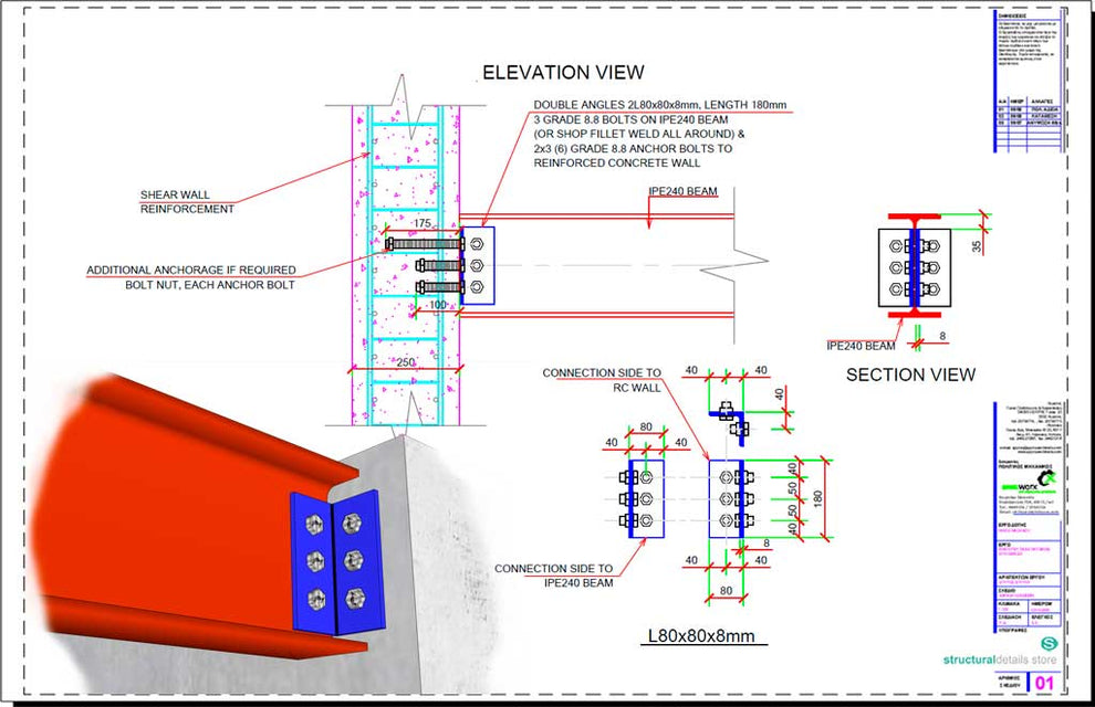 Steel Beam Reinforced Concrete Wall Simple Connection CAD Detail ...