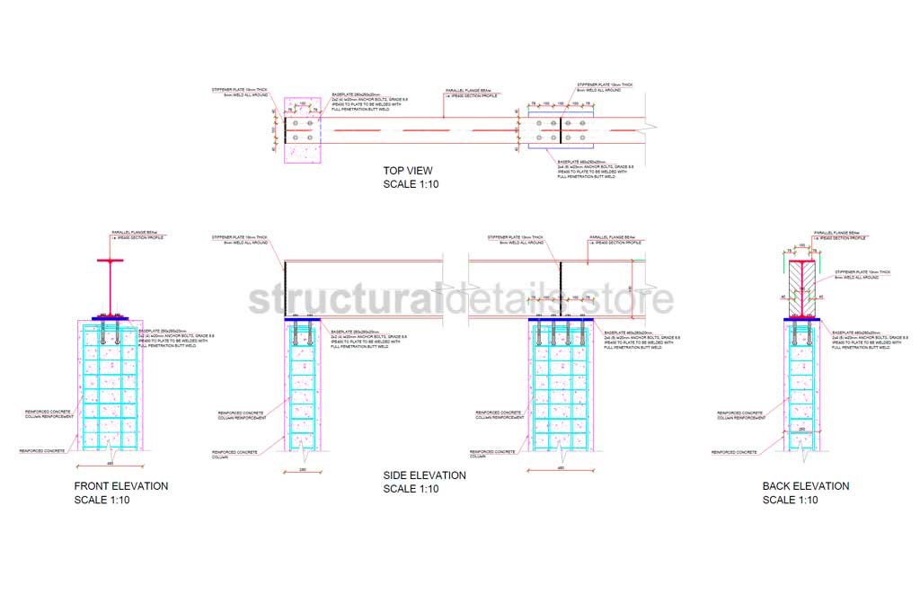 Steel Beam Connection on Top of Reinforced Concrete Column or Wall