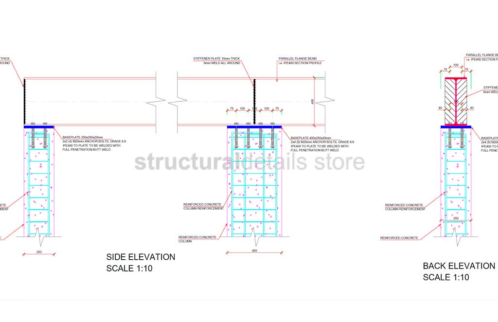 Steel Beam Connection on Top of Reinforced Concrete Column or Wall