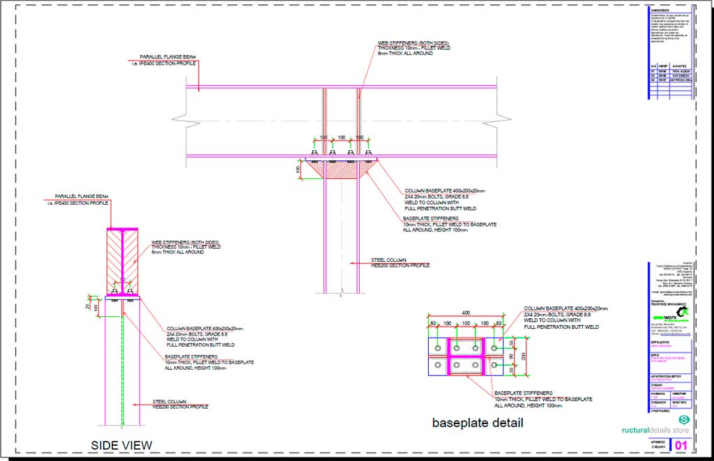 Steel Beam Supported on Top of Steel Column CAD Detail - structuraldetails