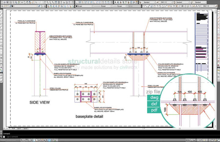 Steel Columns CAD drawing details - structuraldetails