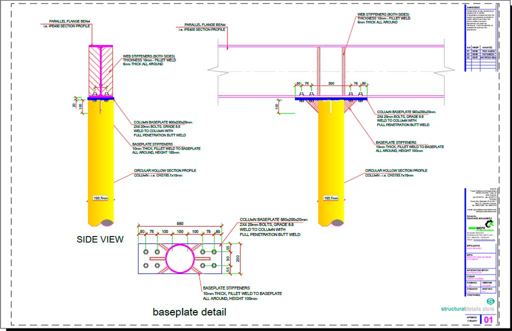 Steel Beam Supported on Top of CHS Steel Column CAD Detail ...