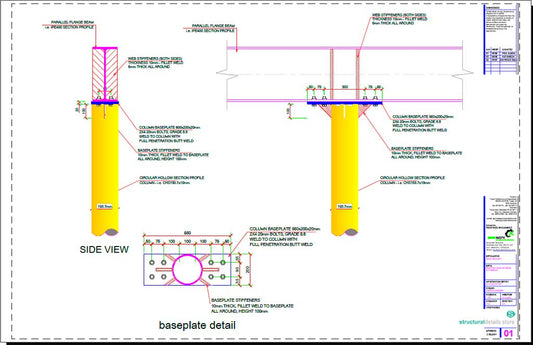 Steel Beam Supported on Top of CHS Steel Column Detail