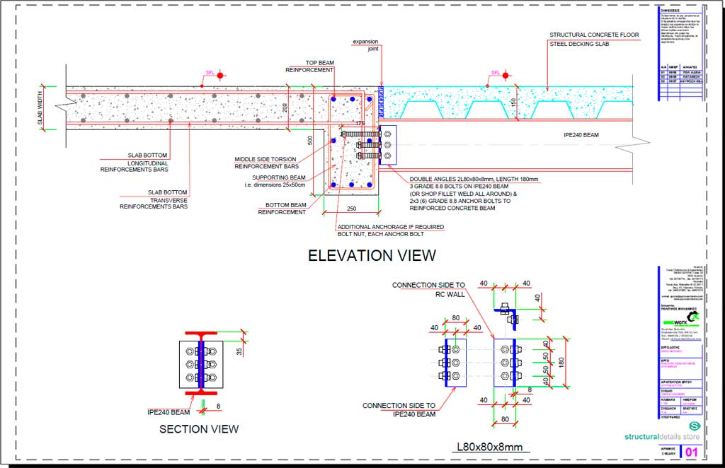 Steel Beam Reinforced Concrete Slab Beam Simple Connection